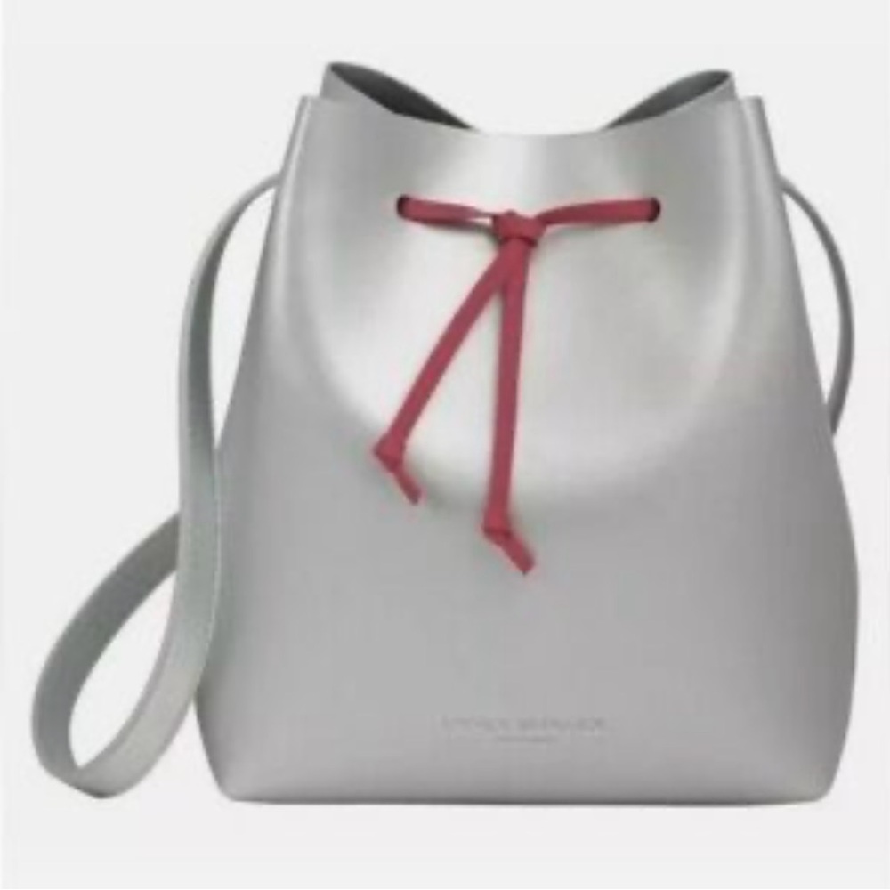 ISSEY MIYAKE PARFUMS Metallic Silver Bucket Bag with Pink Accents